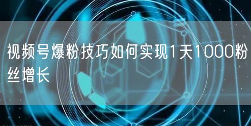 视频号爆粉技巧如何实现1天1000粉丝增长